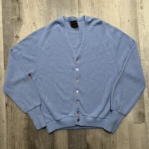 VTG The JC Penney Sweater Baby Blue Orlon Acrylic Knit Preppy Button Sweater XL